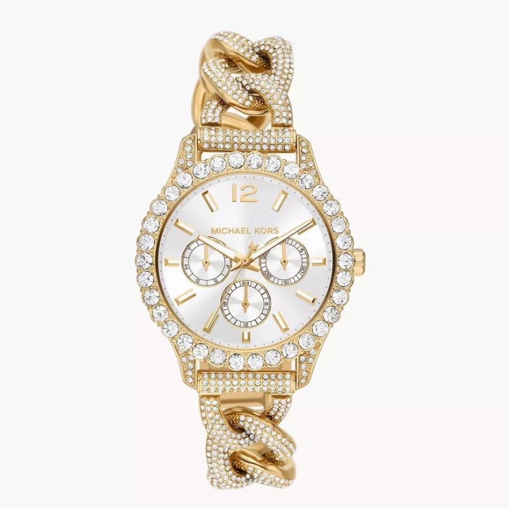 Michael Kors Layton Watch Extreme Glitz Gold Pave Chain Sparkle Bling Watch